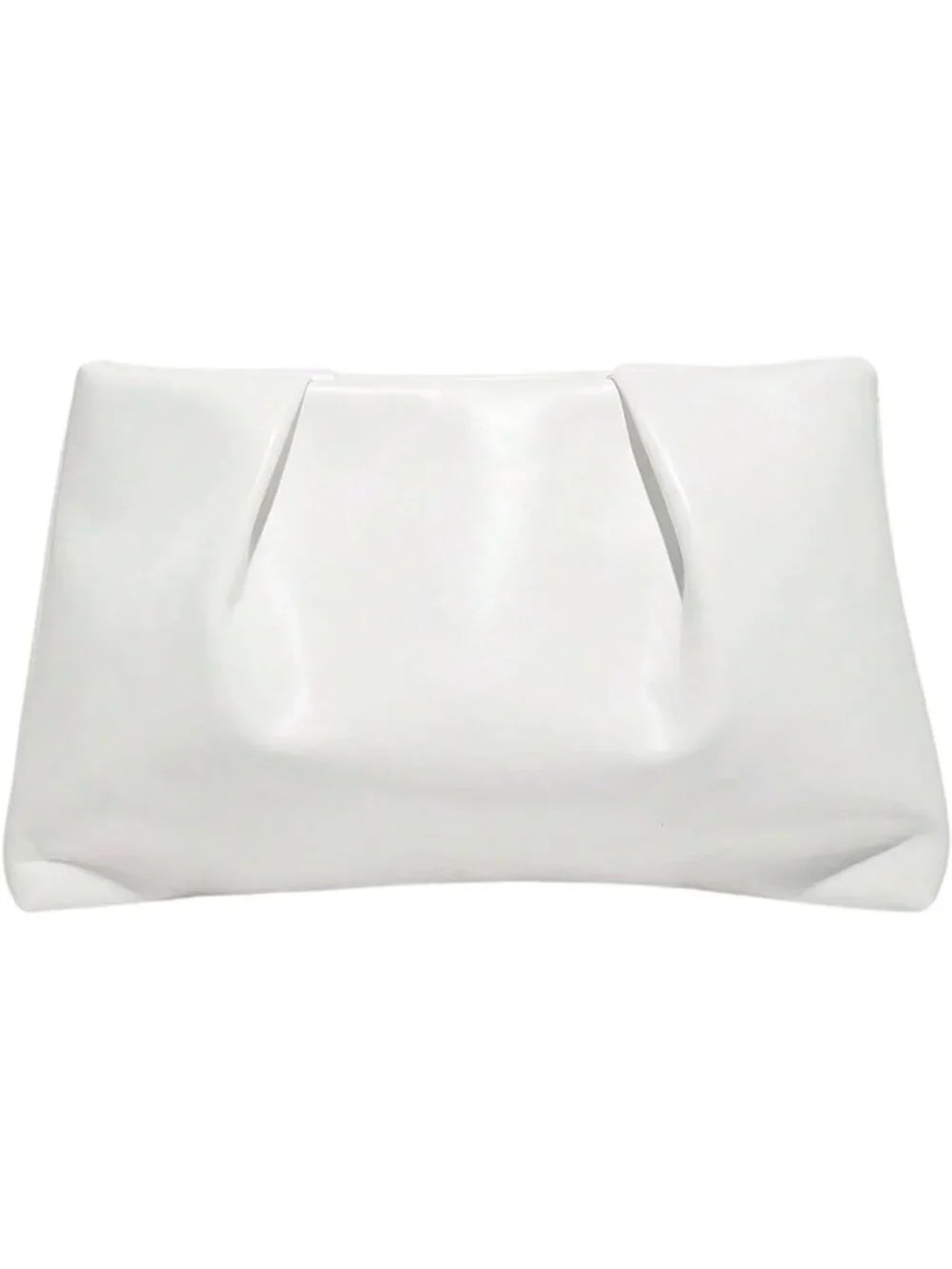 👜Women's White PU Leather Clutch Purses Small Zipper Elegant Ruched Handbag